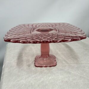 Trellis Square Rose Pink vintage Pedestal Cake Stand